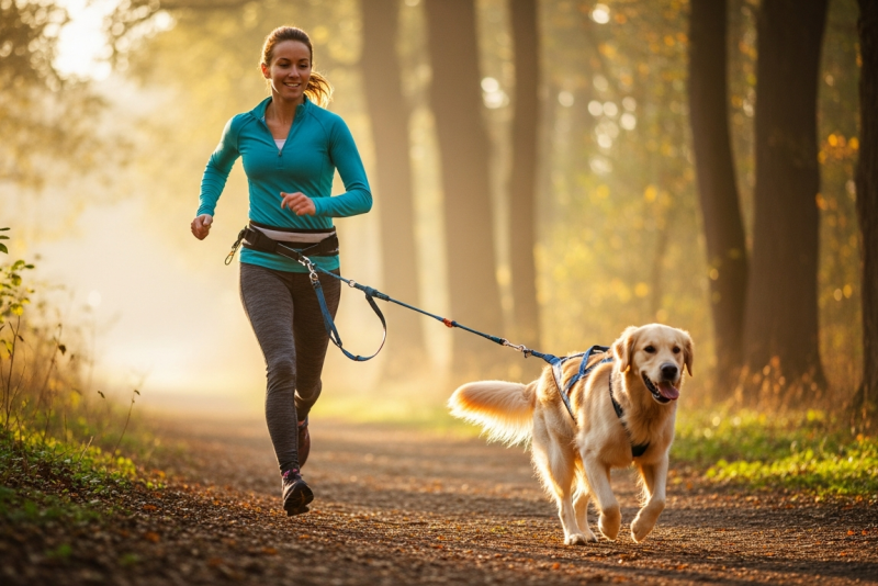 Femme pratiquant le canicross avec son chien à Saint-Mandé en forêt