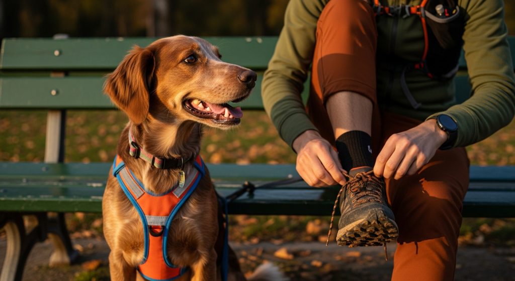 Chien équipé harnais canicross prêt pour balade sportive Saint-Mandé