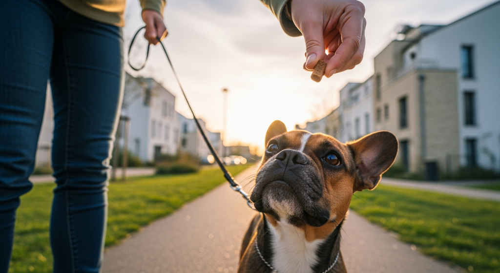Séance d éducation canine en laisse dans un quartier résidentiel du 94